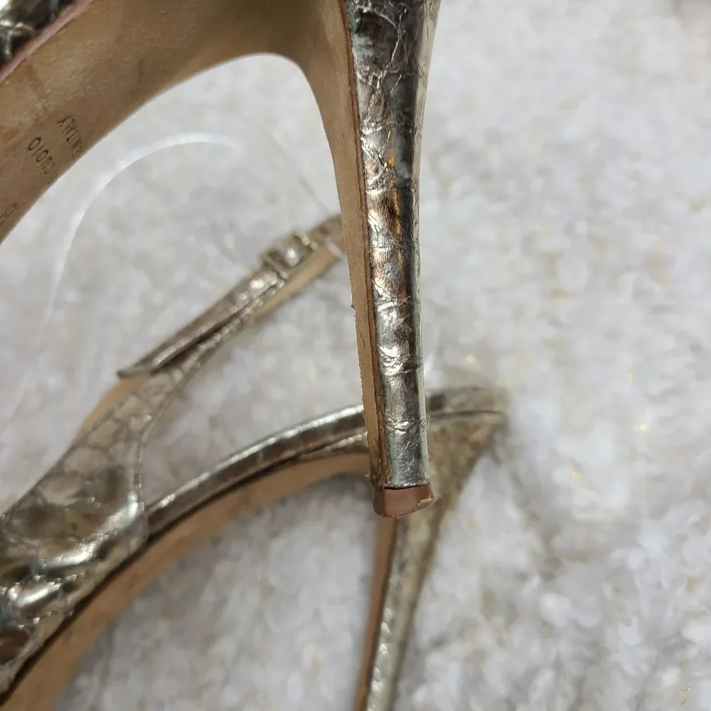 Kate Spade‎ Metallic Gold Slingback Peep-toe Heels sz 9.5